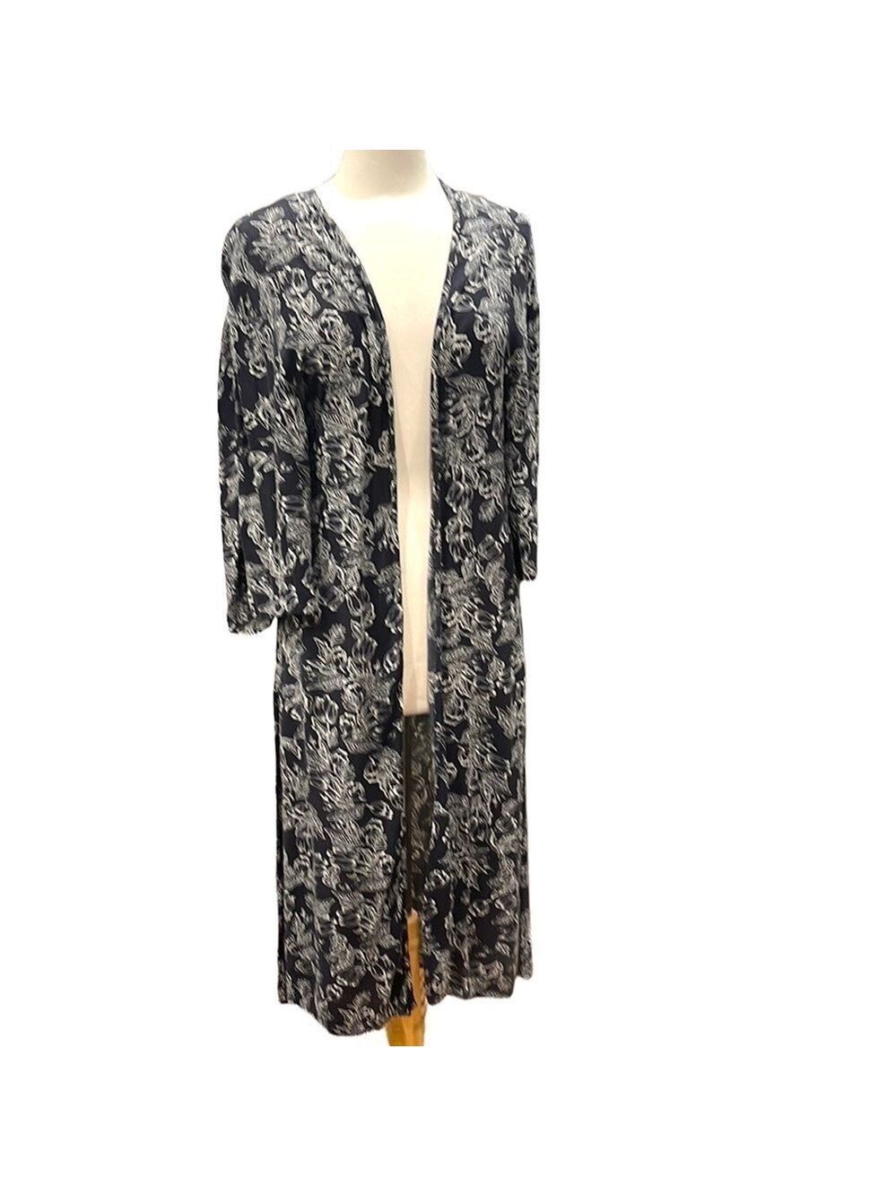 Amuse Society Long Length Open Front Floral Kimono Black White SZ S